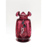 Pinch Vase-Floral on Cranberry-Fenton Art Glass