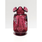 Pinch Vase-Floral on Cranberry-Fenton Art Glass