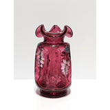 Pinch Vase-Floral on Cranberry-Fenton Art Glass